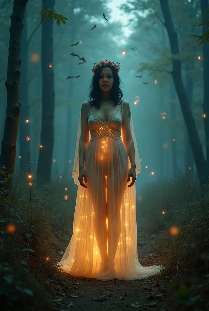 a goddess in a magical fantasy dress and captivating pose, sit on a grass under a magical night sky, surrounded by glowing butterflies and fireflies, depth of field, real skin texture, best picture,
