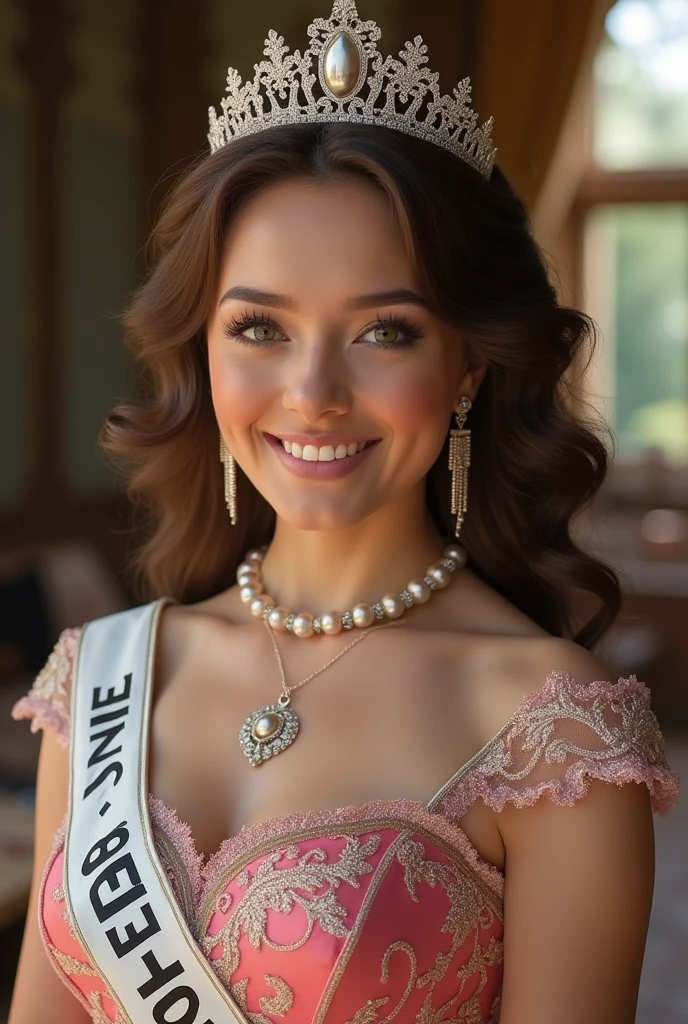 <lora:opt-alyssacampanella2010s:1>opt-alyssacampanella2010s, green eyes, wearing a tiara, wearing a sash, beauty pageant, wearing a gown