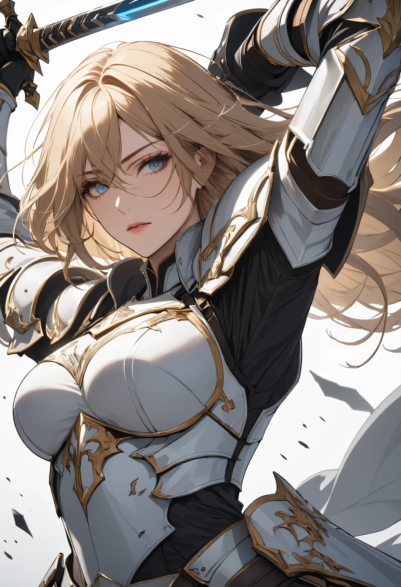 (masterpiece, best quality:1.2),
a female paladin, Alone, holding sword with her hands, vertical slash, (Swings down at you with force, and after lifting it above her head),
\Cryptic Paladin 001, ROUGH\,