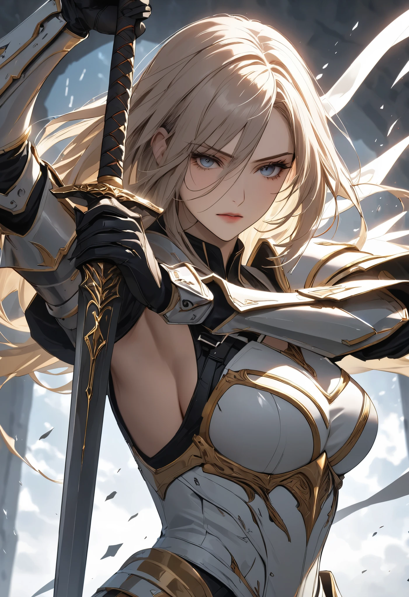 (masterpiece, best quality:1.2),
a female paladin, Alone, holding sword with her hands, vertical slash, (Swings down at you with force, and after lifting it above her head),
\Cryptic Paladin 001, ROUGH\,