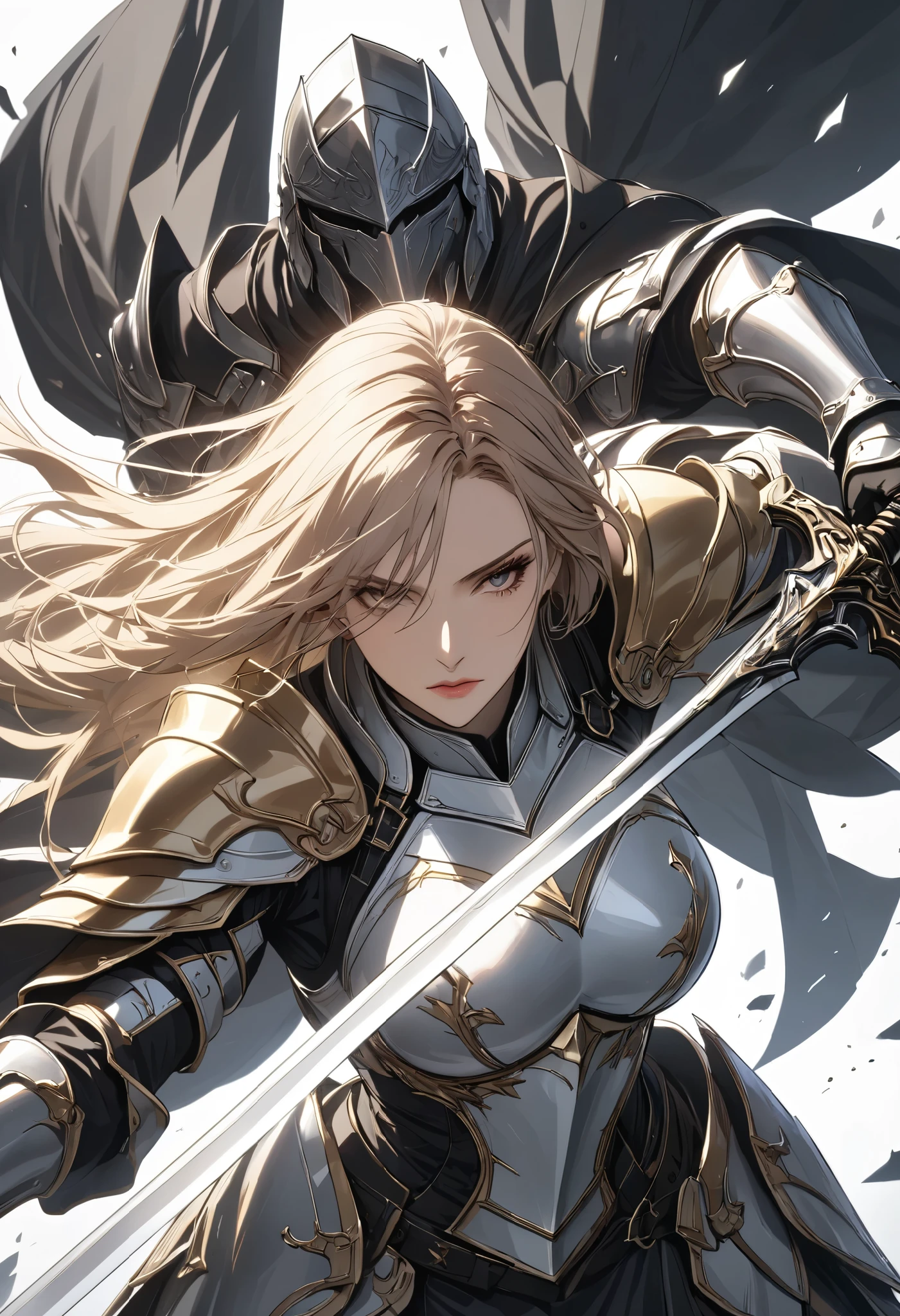 (masterpiece, best quality:1.2),
a female paladin, Alone, holding sword with her hands, BREAK vertical slash to you, (Swings down at you with force, and after lifting it above her head),
\Cryptic Paladin 001, ROUGH\,