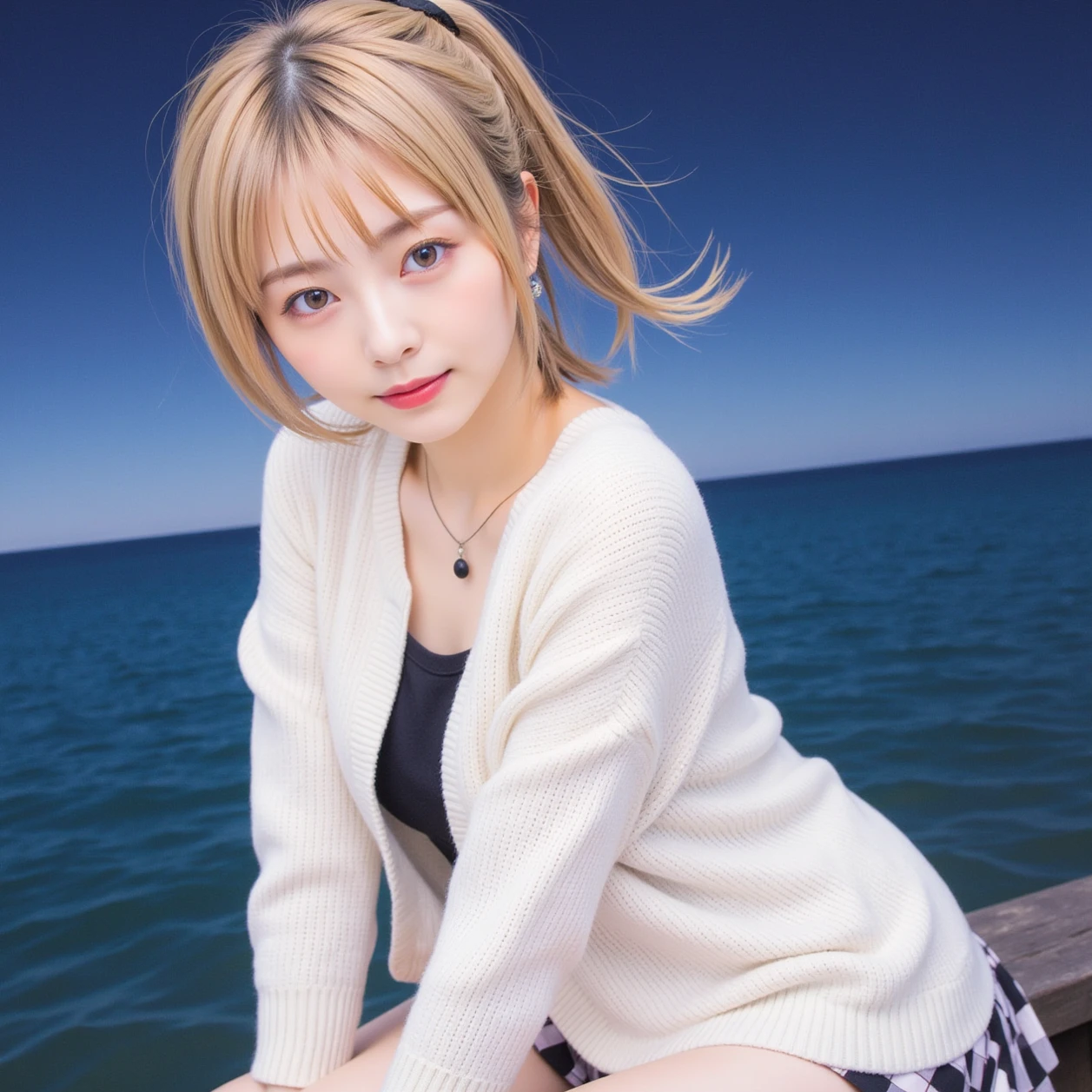 flying debris、Highest quality、An illustration、Highest quality、got it、High resolution、8k wallpaper、Perfect dynamic composition、(((Ezvian Everywhere)))、((From below))、Beautiful and cute 20 year old girl、Beautiful face in every detail、Delicate and cute eyes、Fine skin、Red cheeks.、shy、(Semi-short hair:1.3)、(wavy blonde hair)、Small breasts、Bold sexy pose、smile、Small breasts、Between the legs、Small Ass、Thin butt、Generated on the eaves.、Narrow shoulders、wavy blonde hair、blonde、Heart-shaped earrings、smile、、Gold bracelet、Tie your hair back、White hoodie、Deeply hooded、Loose fitting white harem pants、Baggy pants、Combat Boots、Army Boots、Standing posture showing the whole body、at the park