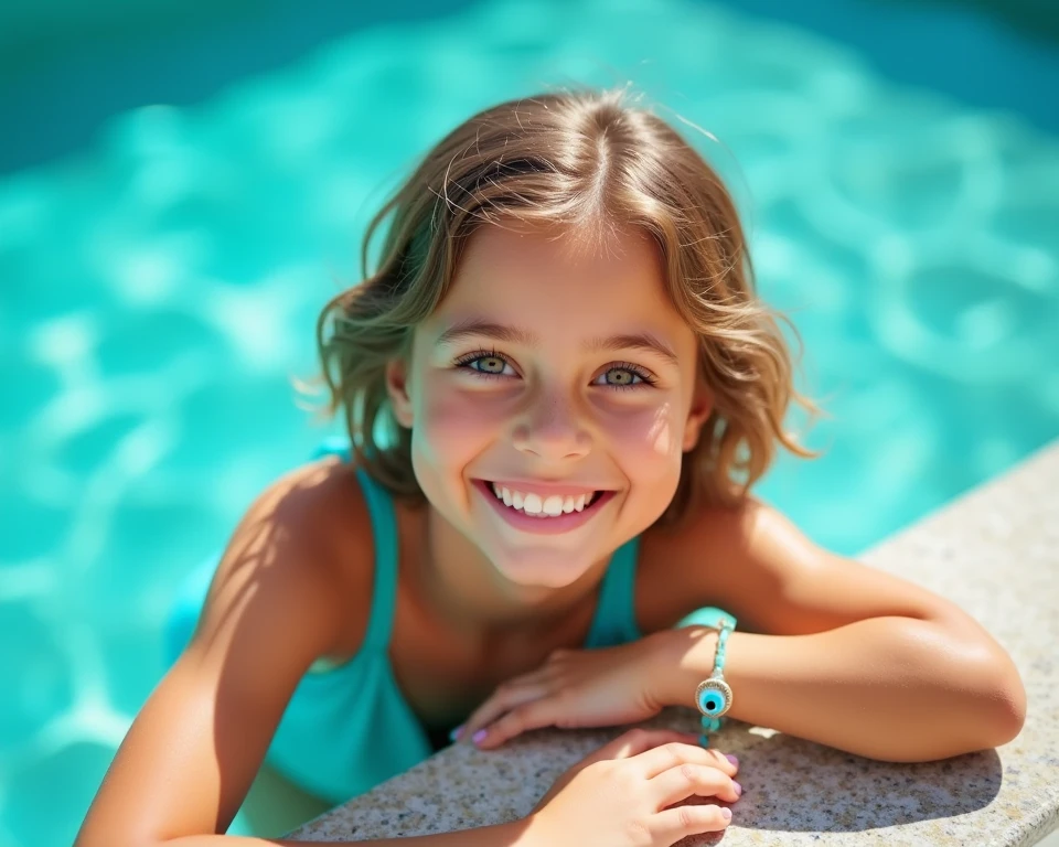 children girls, BLONDE LONG HAIR com um capuz vermelho, There is a yellow roof with a swimming pool and a sunset, ouro cintilante, brilho dourado, Hora de Ouro Brilhante, gold refractions off water, ouro brilhante, luz dourada, brilho dourado, brilhante, liquid gold, golden hour lighting, Brilhando, dourado brilhante, brilho dourado, Hora de Ouro, morning golden hour, formas douradas