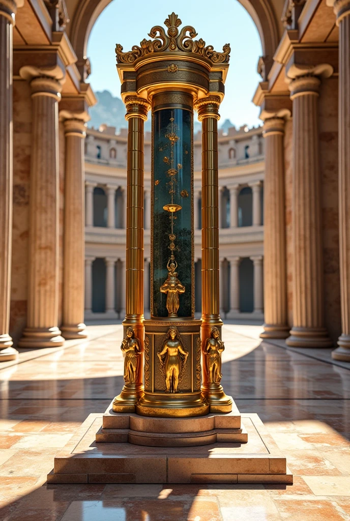 (marble statue of:1.2) (masterpiece:1.2, best quality), Marblegold, (Muscular man, nude, holding a golden halberd, golden halo:1.3), marble floor, perfect lighting, white marble room <lora:Marblegold-000009:1.0>