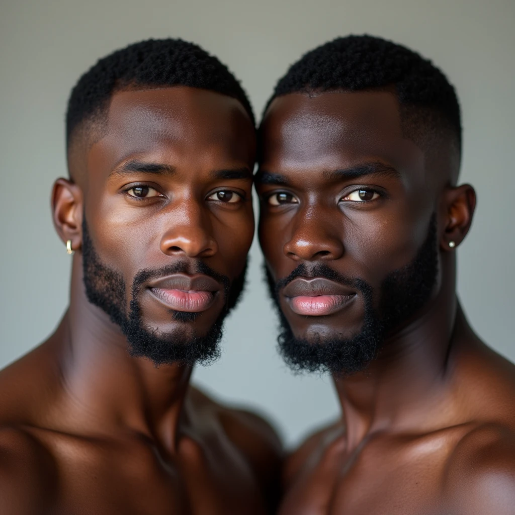 Masterpiece、Highest quality、Super fine、Fine、High resolution、Detailed face、Detailed muscles、Abdominal muscles、Pectoral muscle、Realistic、A man with thick chest and abdominal hair、Photo of two men、Both are Black.