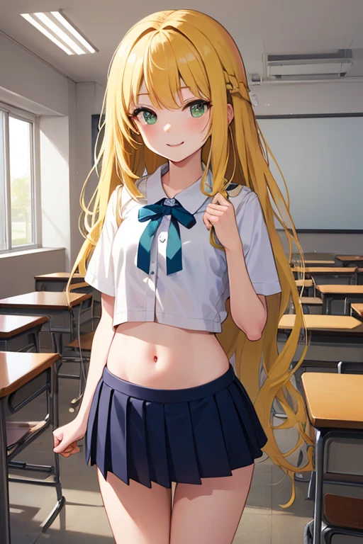 high school girl, In the classroom, Half naked, Grey mini skirt, Blonde, Straddling a man's lower abdomen, Inserting the penis into the vaginal opening, Sperm drips from the vaginal opening, Small breasts, Spread your legs