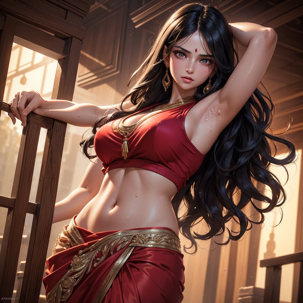 Huge breast red saree