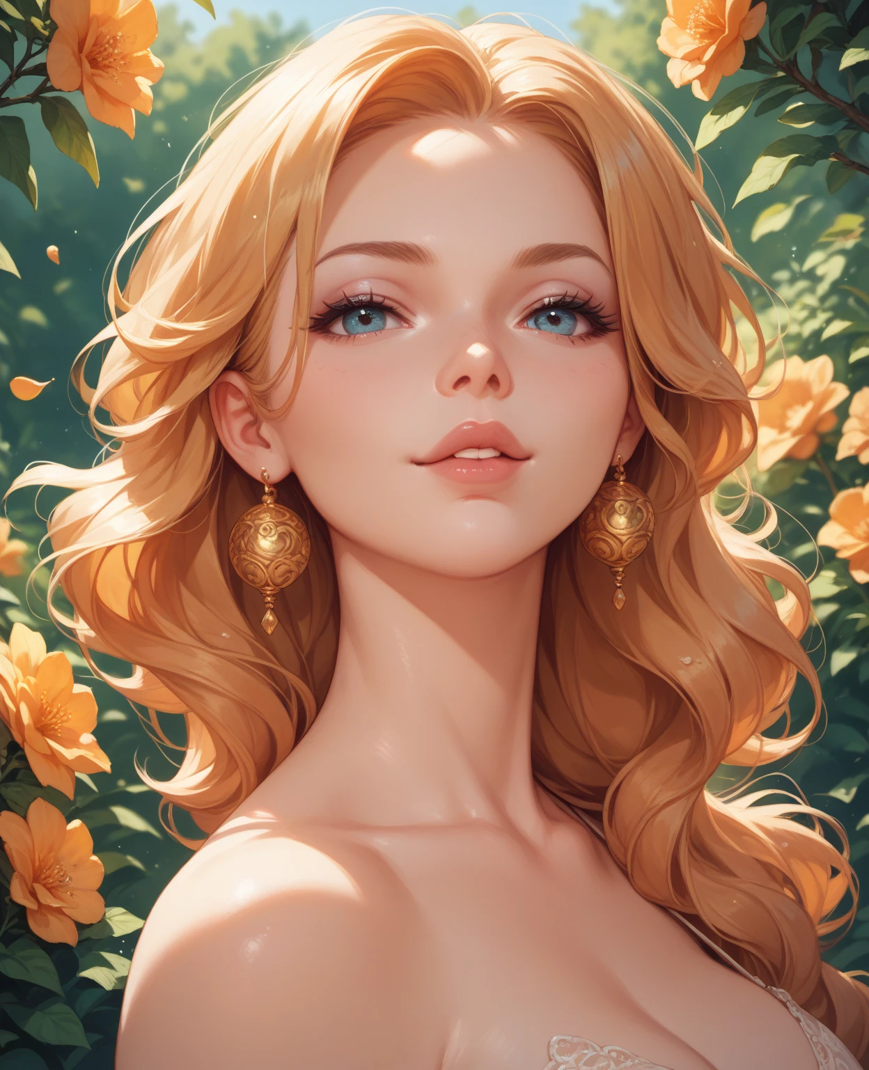 a beautiful naked girl in a field of flowers, detailed face and body, detailed eyes and lips, volumetric lighting, natural lighting, photorealistic, 8k, highly detailed, intricate details, elegant, serene, peaceful, tranquil, ethereal, delicate, exquisite