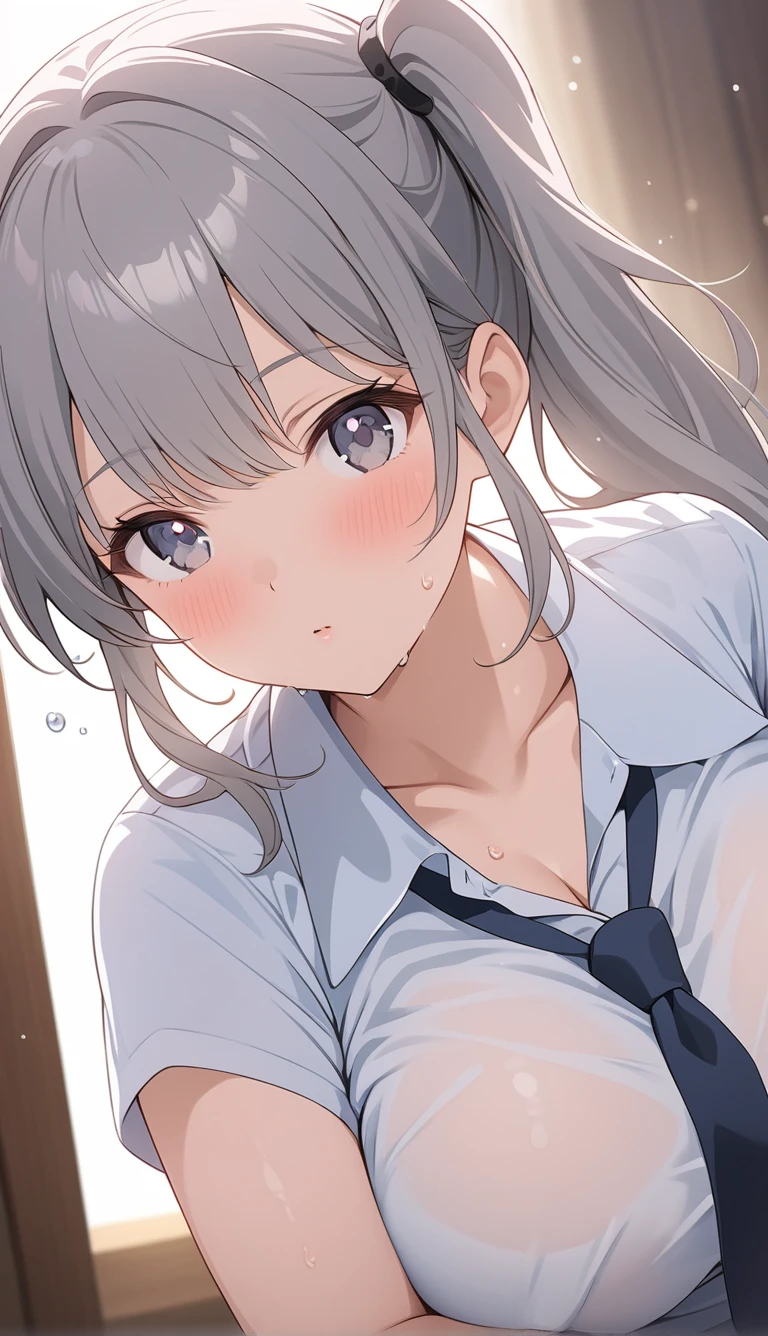 Very detailed、(8k, RAW Photos, highest quality, masterpiece:1.2), (Very detailed 8k wallpaper),shape、Professional Lighting,Sharp focus, Written boundary depth、
Browsing Caution、Clear Eyes、Perfect Anatomy、pretty girl、Big Breasts、Gal、、High Ponytail、、(blush:1.5)、、(Pleated skirt:1.2)、Lying down、(Close up on face:1.1)、Plump thighs、、White panties、bed、