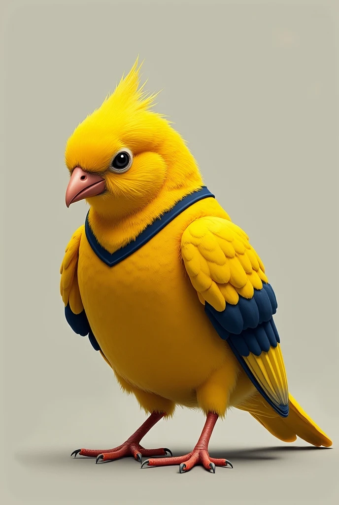 Weeping canary dressed in yellow navy blue football jersey