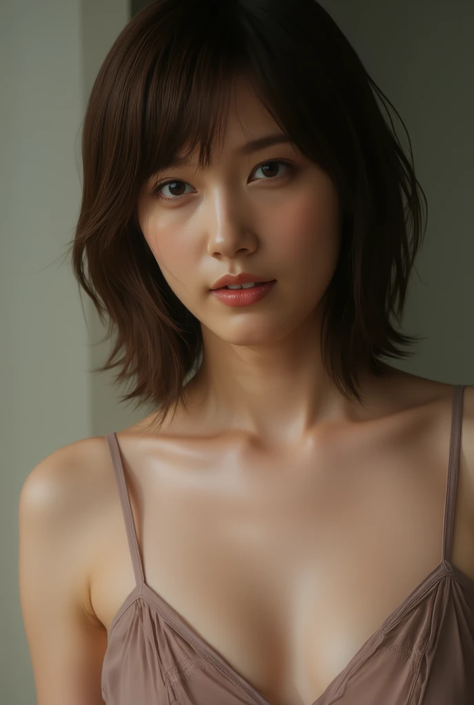 Alafed asian woman with white bra top and short hairstyle, Smooth Anime CG Art, painted in anime painter studio, kawaii realistic portrait, photorealistic anime girl render, made with anime painter studio, Anime Realism Style, detailed portrait of an anime girl, Beautiful Anime Portrait, 8K portrait rendering, Stunning anime face portrait, a portrait of a hyperdetailed, digital anime illustration,Glossy shiny shiny swimsuit、Glossy swimsuit with reflective surfaces、Dripping wet body)
