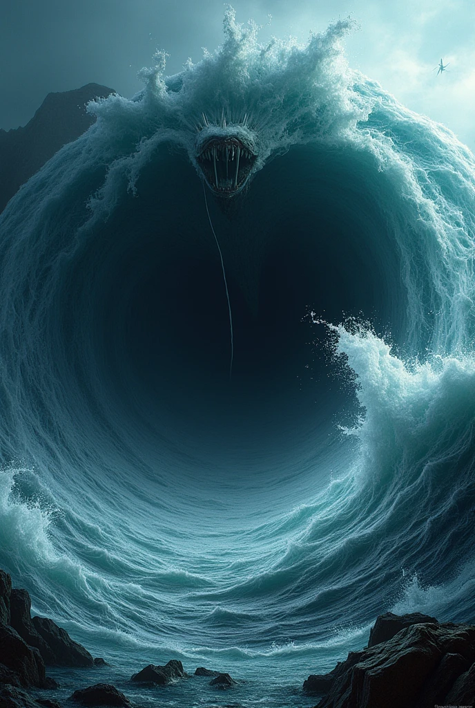 (mind-blowing), best quality, ultra-detailed, fantastic, (a giant wave)+city destruction, dynamic angle, high waves, dark skies, lightning, thunder, rain, stormy weather, chaos, destruction, crushed buildings, (people fleeing), drama, powerful and awe-inspiring --auto