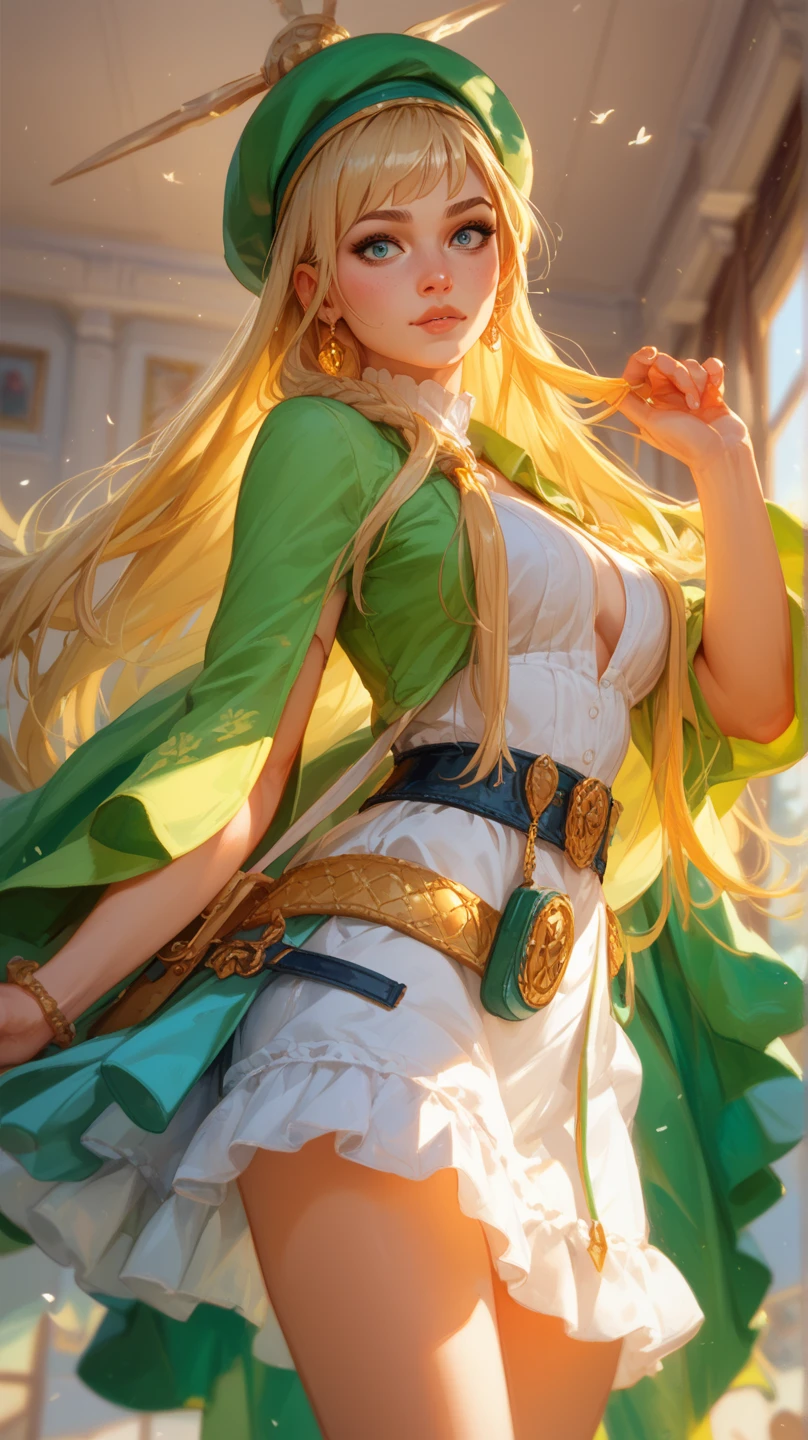 Zelda ((masterpiece)), (illustration), ((best quality)), rainbow color, high resolution illustration, Amazing, highres, intricate detail, extremely detailed CG unity 8k wallpaper ((zelda)), small breast, naked, Blonde long hair, infatuation, (green eyes), NSFW, moonlight, night, in the water, hot spring, sexy short skirt, no panties, wet clothes, transparent clothes, no bra, undressing, lifting skirt