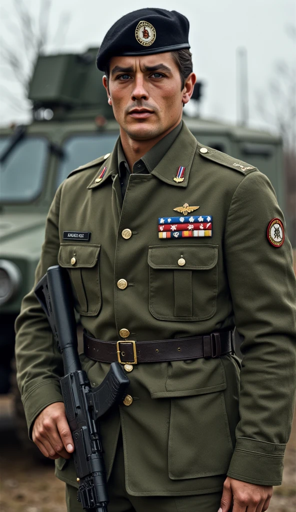 A Russian soldier in full uniform