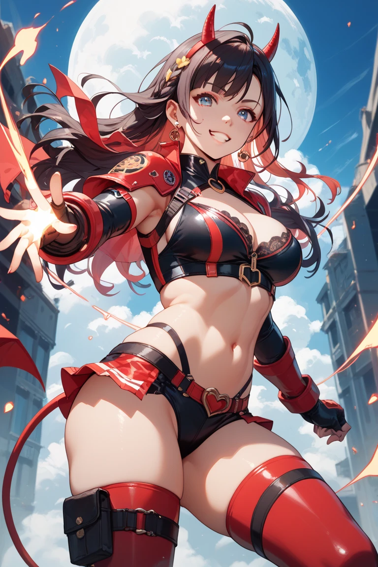 1 girl,NSFW,Tazuna Hayakawa ,peaked cap, thighhighs, cape, red leotard, clavicle, absurd, brainwashing,Combatant, empty eyes,((RED glowing eyes 1.5)),  ((huge breasts 1.8)) ,fearless smile,look down , whole body shape, ((Aura, energy, glowing,swirling energy, dynamic pose,)),(highest quality、4k、8K、High resolution、must have:1.2)、Super detailed、(reality、that&#39;s realistic、realistic:1.37)、ticker、hyper hd、studio lighting、ultra definition paint、sharp focus、Physically based rendering、extreme details、Professional specifications、vibrancy and color、blurry、sports portrait、landscape、horror style、anime big breasts、SF、photograph、concept artist、five fingers, perfect body,  {{{masterpiece}}}, {{{highest quality}}}, {{Super detailed}}, {shape}, {{very delicate and beautiful}},Improved cost performance、all roles、Canon 5D MK4でphotograph、photograph, 
