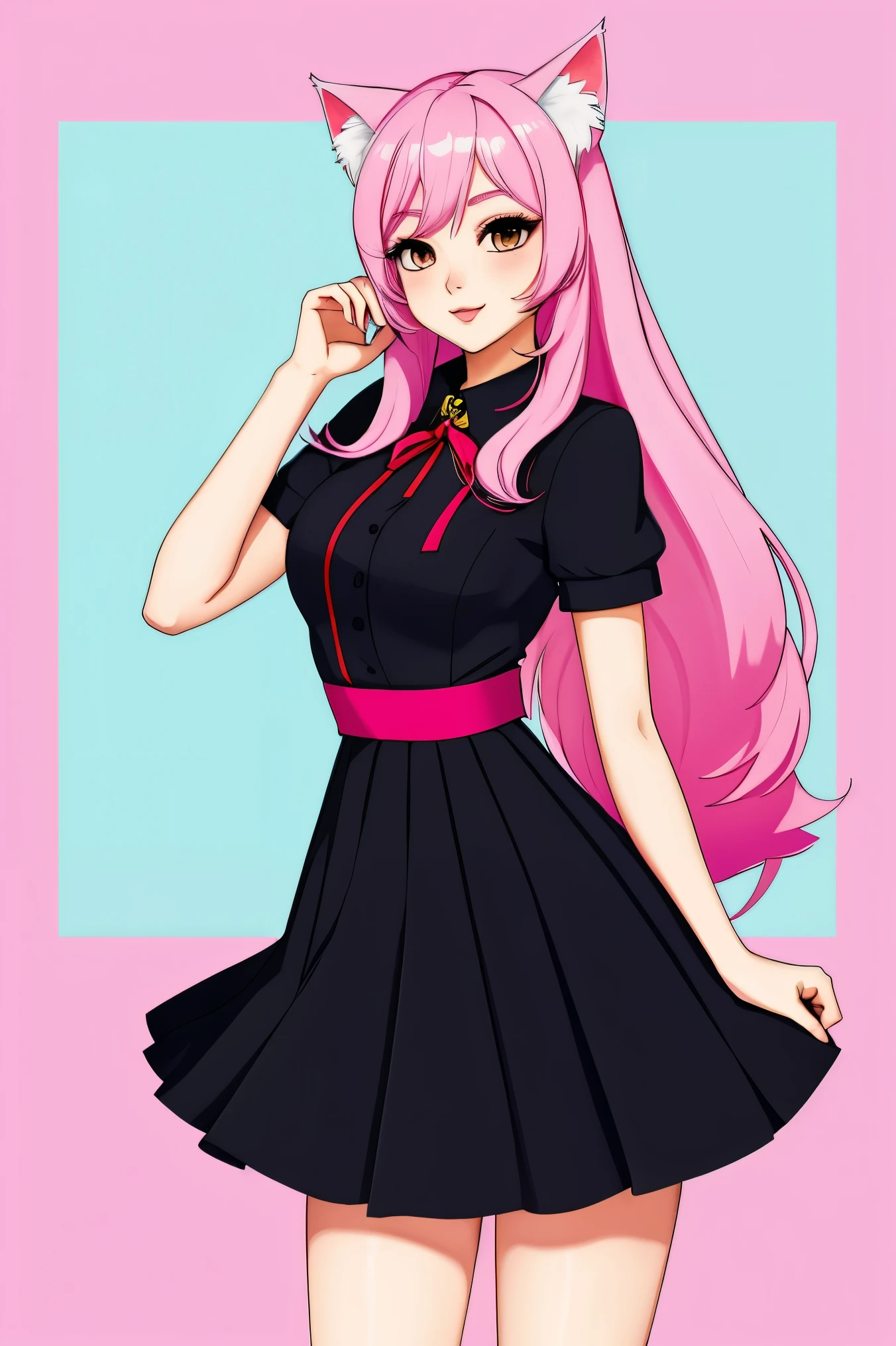 random hot and busty korean catgirl, cat ears, pastel color palette, no background, pastel background, colorful background, revealing clothes, 