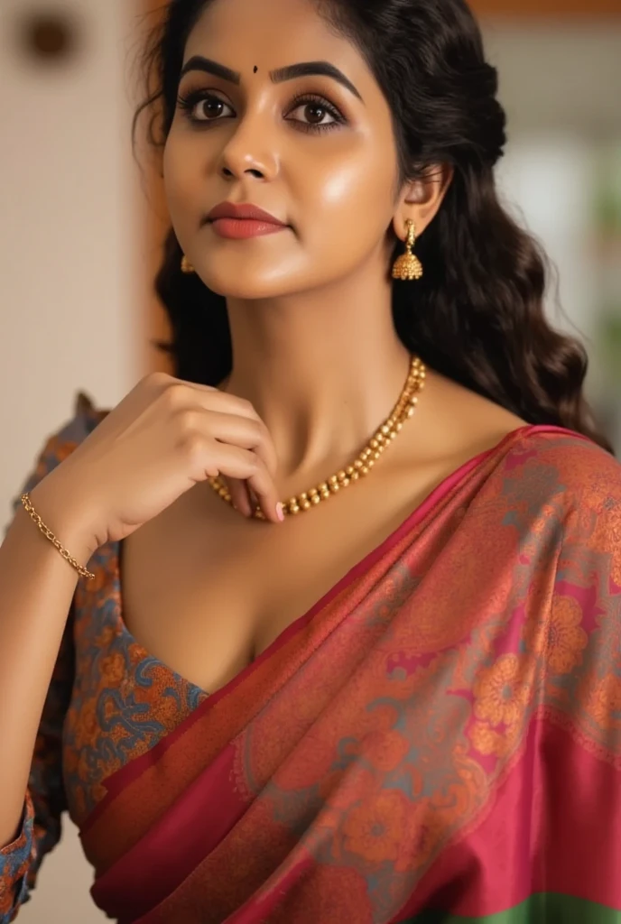 Foto RAW, photorealistic, photography, full body shot, master shot, goddess like beauty, perfect thick chubby mallu Desi aunty bhabhi, Wearing a Stanapatta, a chest-band.Saree model, model Photography, Indian saree shoot, Indian traditional wear advertising photography, traditional wear brand shoot, face of Indian actress Sonakshi Sinha, masterpiece, realistic, realism, incredible details, sensual pleasure, photorealism, detailed skin, skin pores, high contrast, photorealistic Artstation 8k HD digital art trend of high definition and detailed realistic skin texture, ultra detail, realistic skin texture, armature, best quality, ultra high definition, (photorealistic:1.4),, high resolution, detail, raw photo, Re sharp, by Lee Jefferies Nikon D850 Film Stock Photo 4 Kodak Portra 400 Camera F1.6 Lens Rich Color Ultra Real Realistic Realistic Textures Dramatic Lighting Unreal Engine Trending at Art Station Cinestill 800,(pele altamente detalhada: 1.2), 8k UHD, DSLR, soft-lighting, alta qualidade, grain of film, Fujifilm XT3,she didn't like to wear blouse or bra, she is happy to wear only saree, she hates blouse or bra,