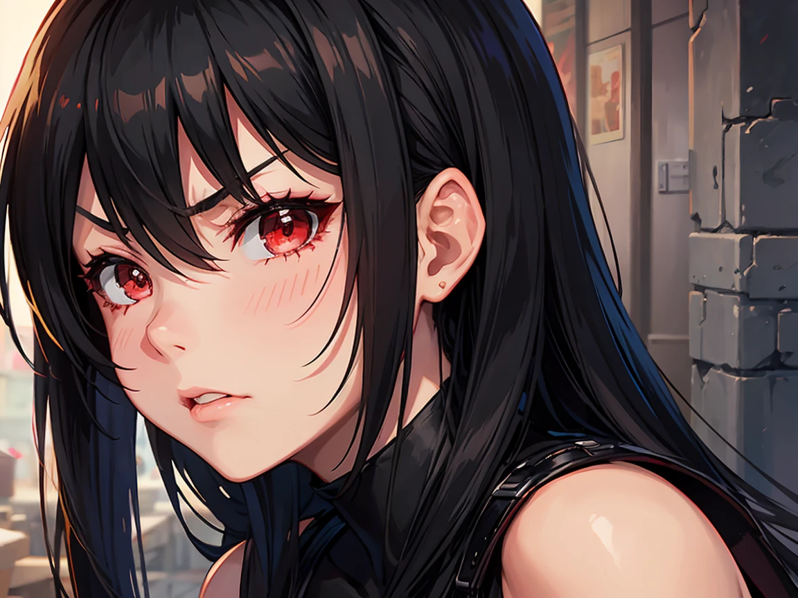 Close-up of a man dressed in black sitting on a red surface, an oppai cyberpunk, oppai, seductive anime girls, thicc, biomechanical oppai, tohsaka-rin, breasts covered and sfw, full body zenkai! asuka suit, Female action anime girl, wearing a black catsuit, asuka suit under clothes!
