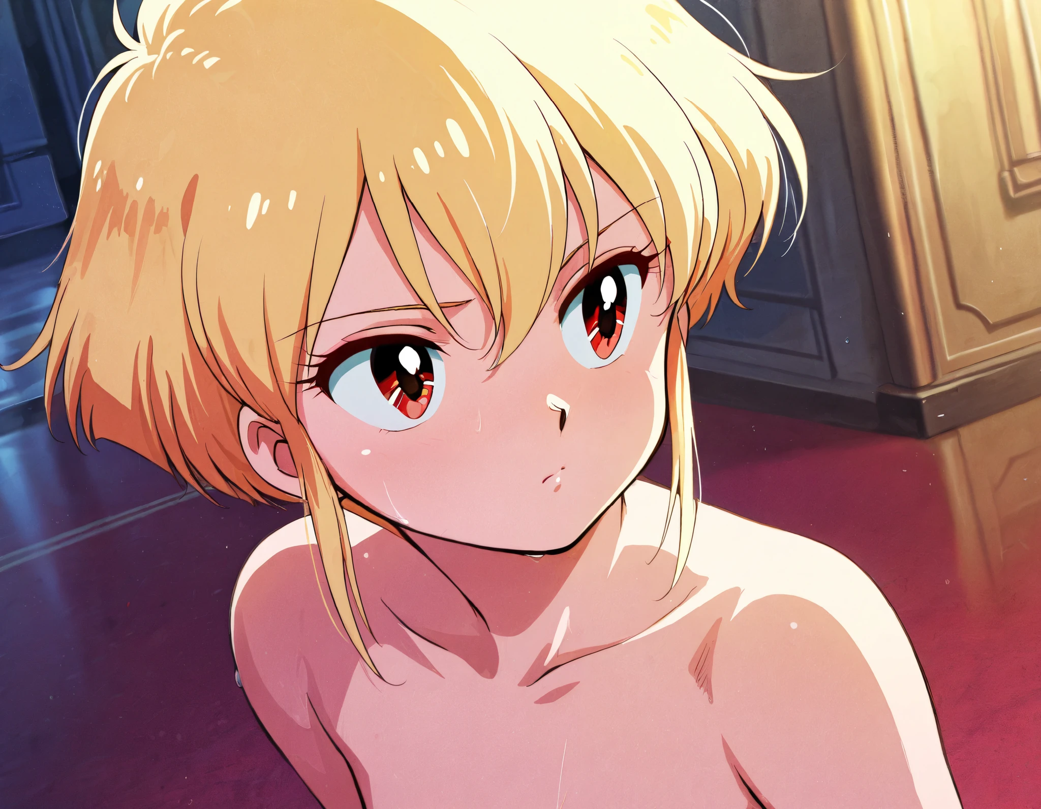 best quality, amazing quality, very aesthetic, absurdres, (1girl, oshino shinobu, monogatari \(series\), solo, blonde eyes, blonde hair, small breasts),(naked:1.8), (night, thigh:1.3), (cowboy shot), (spread legs:2), (long hair), (bent over, arms behind back:1.4), (blush:0.7), (lie down:1.5), (upper teeth only), expressive eyes, perfect face, 4k, extremely detailed anime illustration, extremely detailed eyes, perfect anatomy, light rays, extremely delicate body, smooth skin, (bedroom background:1.5), clear eyes, beautiful face, looking away, (anime style:1.7), (cinematic Light:1.5), (highres:2),
