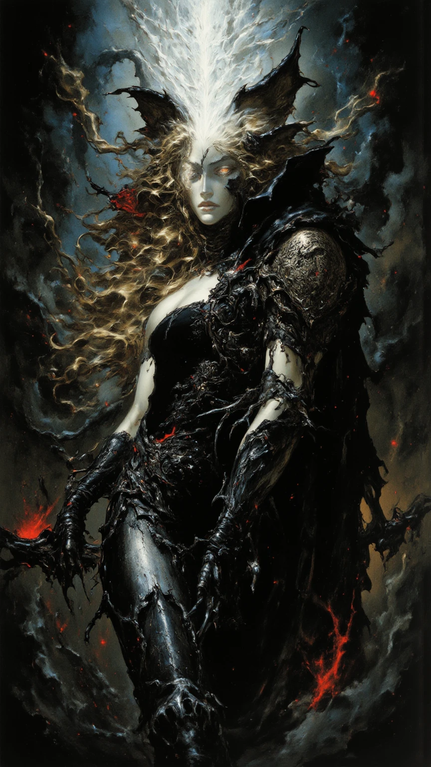 (best quality,4k,8k,highres,masterpiece:1.2),ultra-detailed, Norse Goddess Hel, Zombie, f4mk3, corpse, rotting, 80 years old, torn flesh, drawn in the style of Yoshitaka Amano, HDR, 8k, absurdres, cinestill 800, sharp focus, add_detail:2