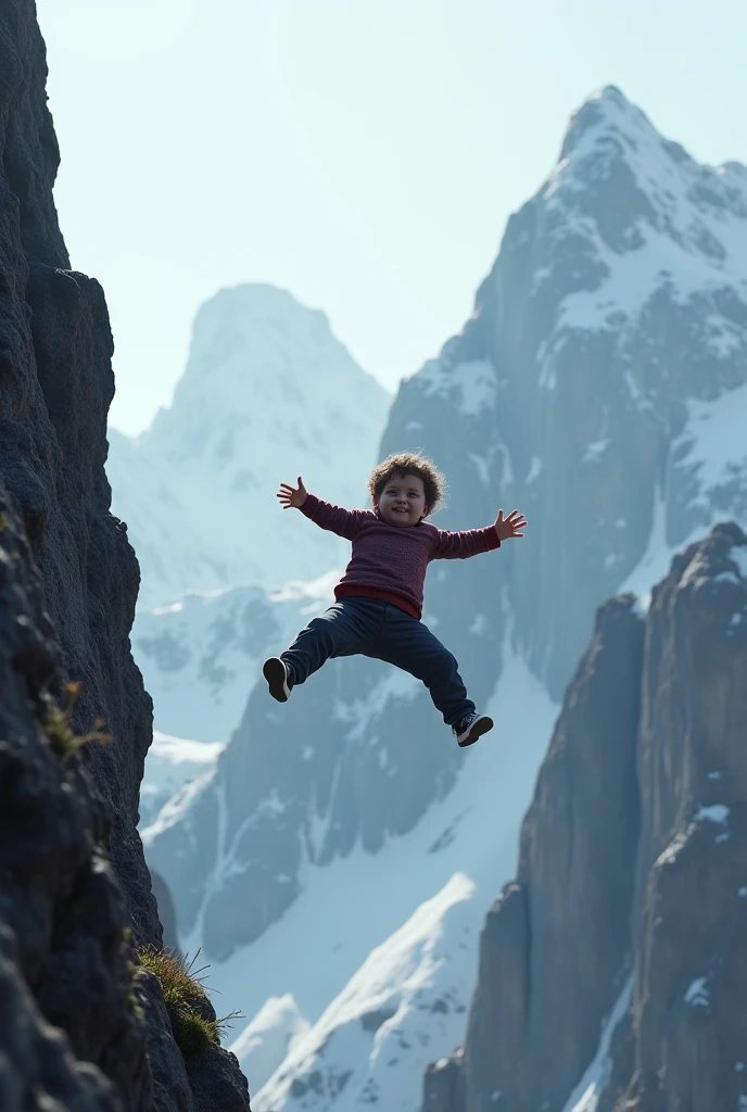 A boy Jumping on branch of tree mountain white background