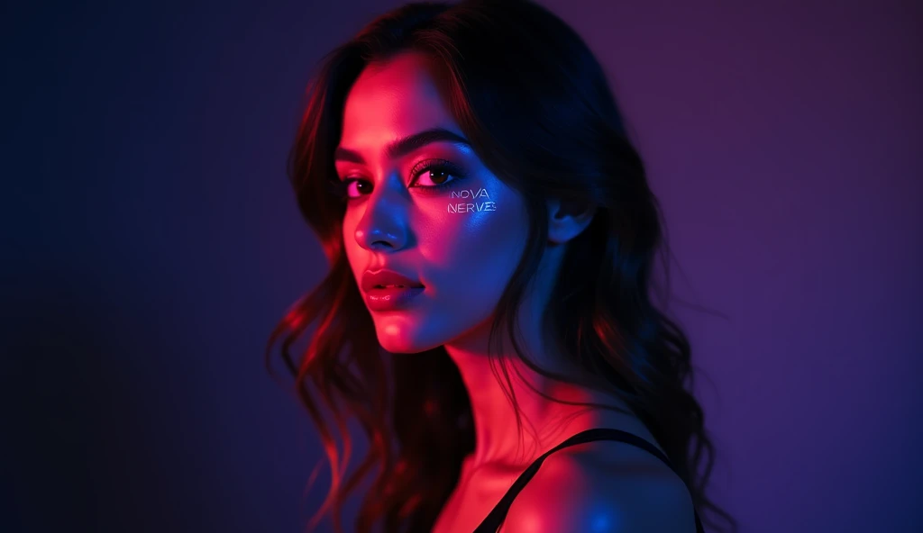 I want an image to put on a profile picture that has characteristics of cinema and videos with vibrant colors and a black background, make it in a female version