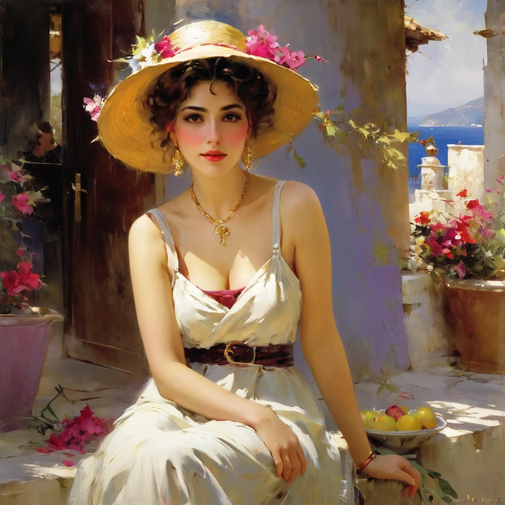 masterpiece, best quality, extremely detailed, hyperrealistic, oil painting, impressionism art, in monet style, a beautiful 20s russian model