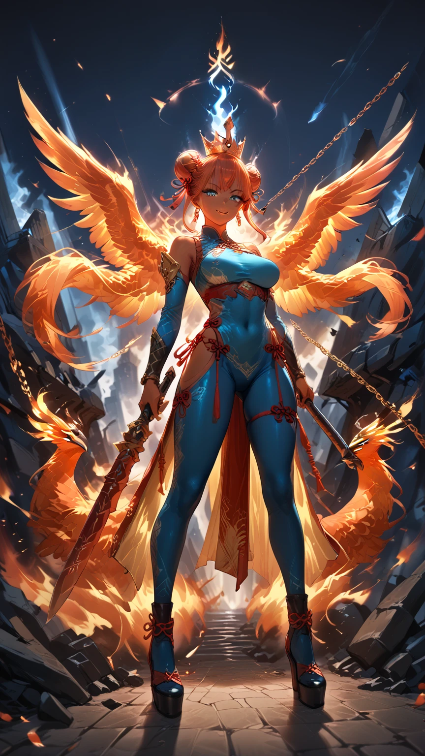 Fantasyart、(top-quality、masterpiece:1.2)、ultra-detailliert、(photoRealstic:1.1)、(sharp focus)、(A female spirit of melted flame that burns bright red:1.5)、(full body Esbian:1.4)、Detailed Molten Fire Elemental, fire demon wings、(Red and Yellow Blue Flame:1.5)、Being in a fantasy world。Fractal art of flame、kindly smile、beautiful face、A detailed face、perfectly proportions、big breasts、busty, curvy hips、navel、buttock、Crotch gap、thighs thighs thighs thighs、(Dynamic Poses:1.5)、Steampunk style、Detail Master 2、steampunc、Movie girl、Girl melts、