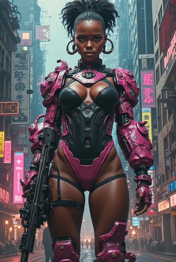 female standing flat pose, body front view wearing string bikini, black and pink microfiber bikini, gym tops, perfect slim figure, intricate details, high details, ((microfiber bikini)), the center of this full body portrait in the iconic Black Panther mask She is seen amidst her high-tech surroundings, adorned with black tattoo art and a navel piercing. The image should be a mix of digital and anime illustration, featuring a level of detail that brings the character and scene to life. Boba Fett's anatomy is athletic, capturing the essence of and soul. Inspired by Masamune Shirow, the illustration features sharp focus, smooth transitions and an underlying watercolor aesthetic. cyberpunk atmosphere.", 35 mm, medium shot, studio lighting, highly detailed, octane rendering