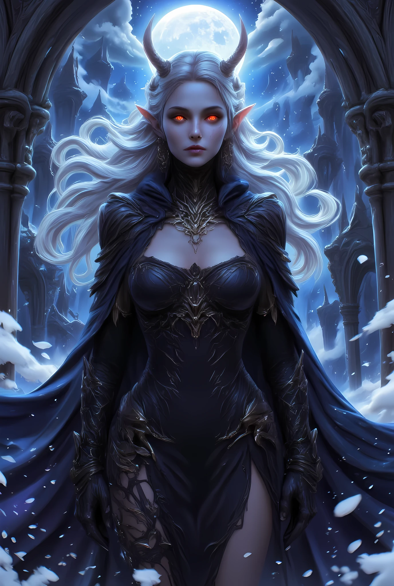 a close up of a person sitting in a body of water, beautiful ancient frost witch, in style of dark fantasy art, castlevania witch, dark fantasy art, dark fantasy style art, gothic fantasy art, beautiful dark elf countess, dark fantasy horror art, horror fantasy art, an ominous fantasy illustration, fantasy horror art, white witch, by Kamagurka