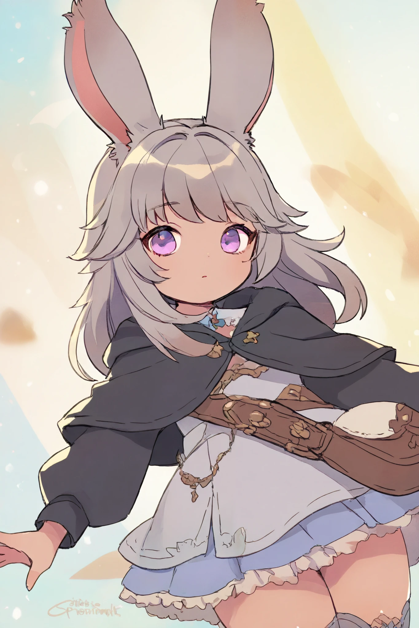 masterpiece,best quality,great quality,ff14,Viera ,Bunny ears,anime style,Gray Hair,Black Mage,Wizard,long hair,Fantasy Appearance, dress,deformed