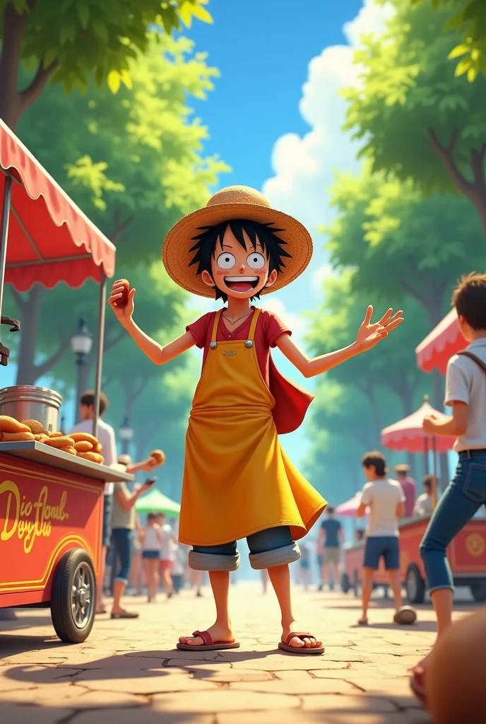 Child dressed as luffy eating hamburger
