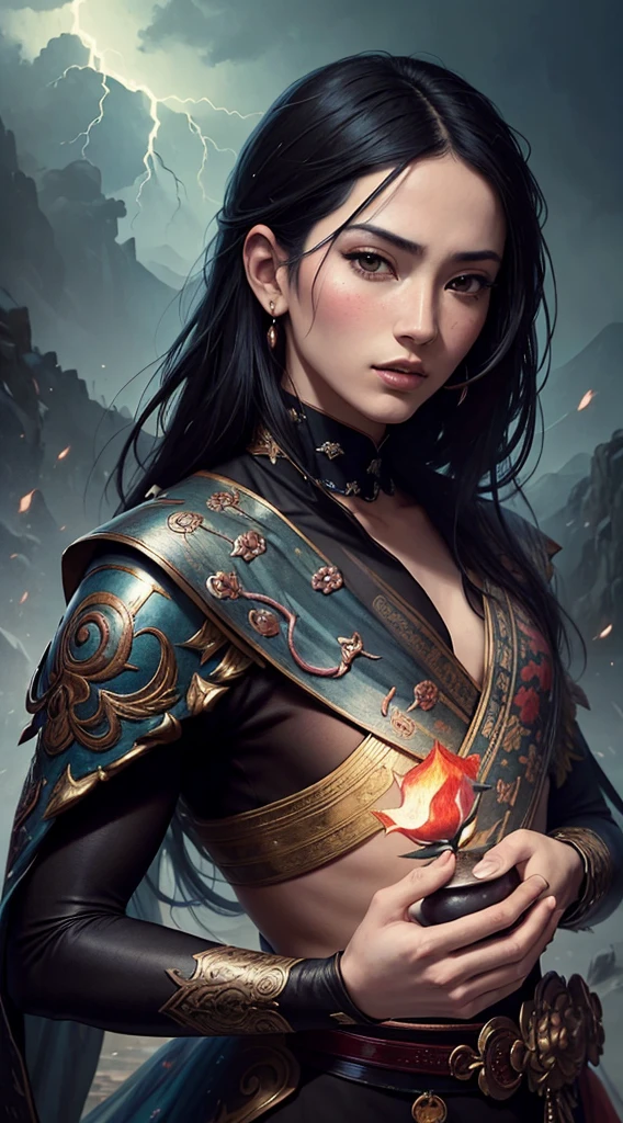 An anime woman samurai who wear armor,use mudra sign