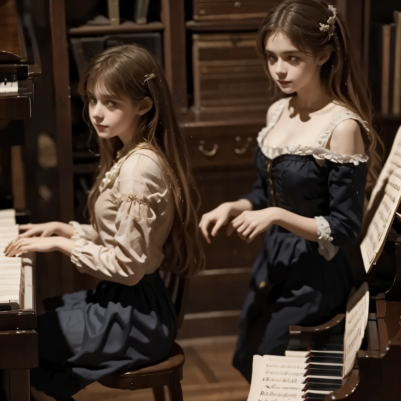 A girl play to piano the songs from the song by Franz Schubert, Page. 560: n. 7... concert 1828s