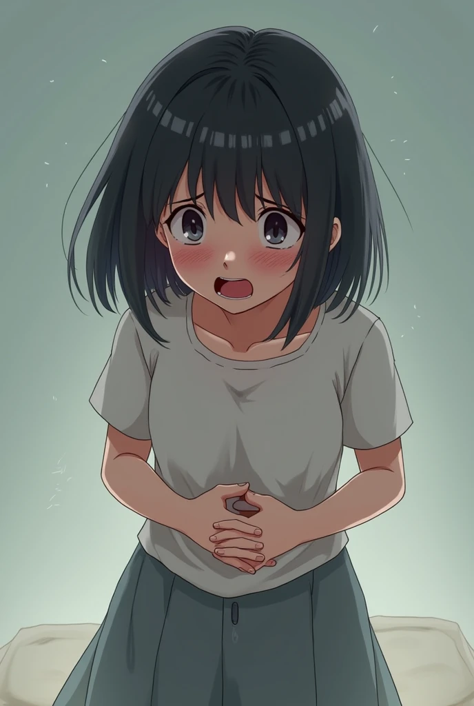 ((highest quality)), ((High resolution)), 1 girl,black hair,((blush))、black hair、light blue eyes、short、Squatting、((8 to 10 years old))、(amazing love juice)、((((embarrassed))))、Lower body is naked、Open your pussy、((((The depiction of the pussy is clear))))