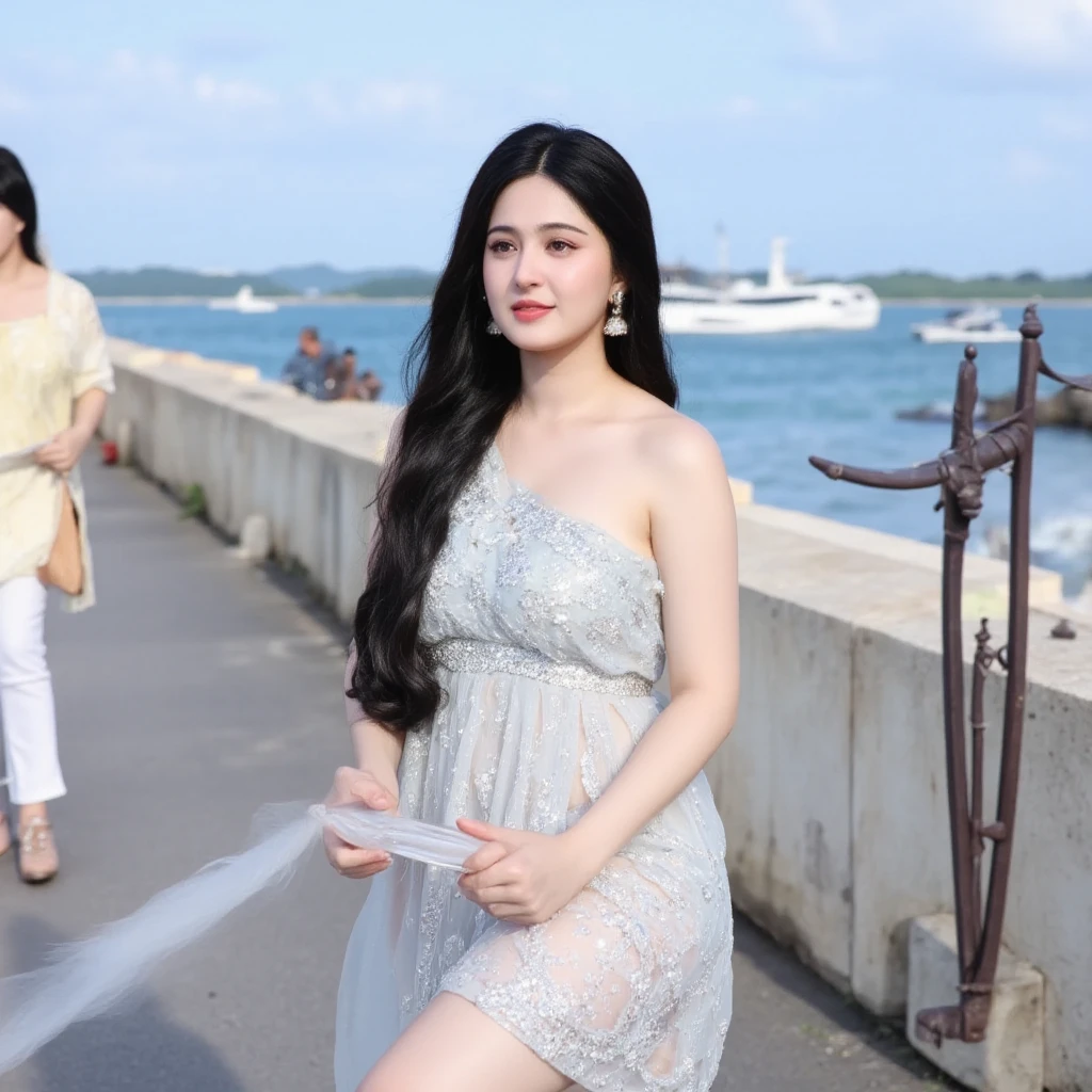 （masterpiece，Top quality，optimal，official art，Pretty and beautiful，Long-term contact：1.2），Smooth movement，attractive pattern，a girl，Adult women，Perfect skin，Jade Eyes，Black leaf hair，Sportswear，solo，Upper part of the body，Staring at the Observer，Detailed background，Delicate face，（water crystal artificial intelligence，Water Crystal Theme：1.1），Elemental water elves，Swirlwater，Water control，Fantasy magician costume，dynamic poses，Floating particles，Ether dynamics， water，Steaming hot，Background sea，Blue tint，coastal，Dreamy atmosphere，。Black Hair。whole face。in water