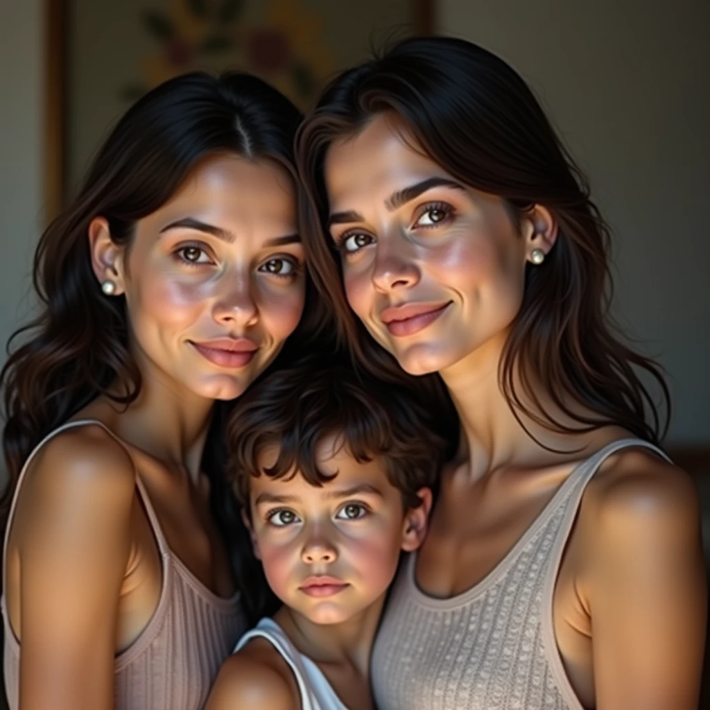 ((best quality)), ((masterpiece)), (detailed), perfect face, lesbian mommies and daughters, 4 mothers, 4 daughters 