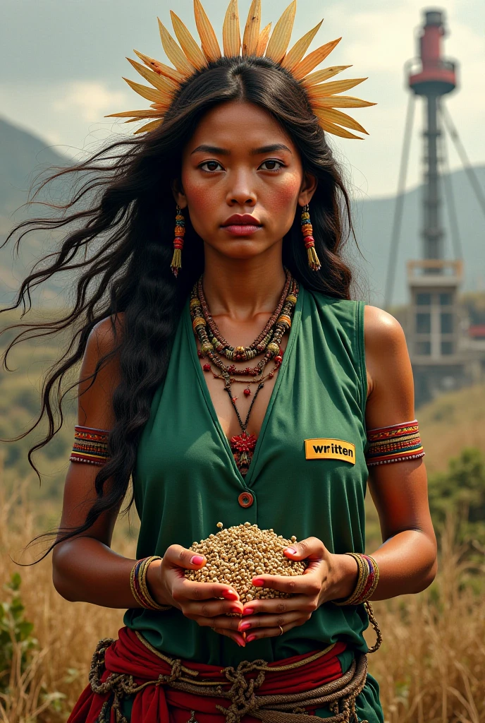 20th century brewing machines with hops pouring beer from barrels, samples falling on an indigenous face 