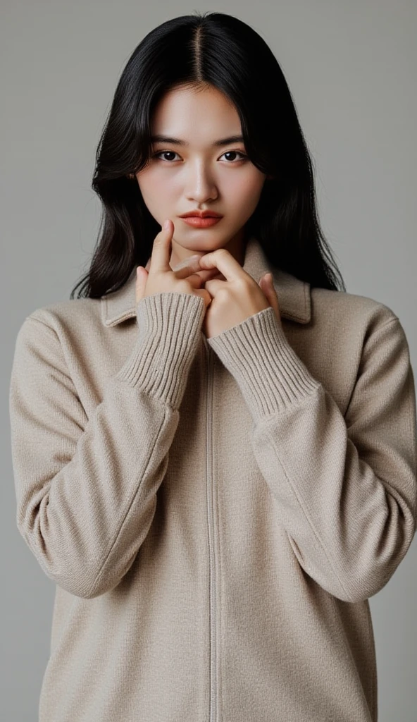 (masterpiece: 1.3), (8k, photorealistic, RAW photo, highest quality: 1.4), (1girl), beautiful face, (realistic face), (black hair, short hair: 1.3), beautiful hairstyle, realistic eyes , beautiful detailed eyes, (realistic skin), beautiful skin, (sweater), absurd, attractive, ultra-high resolution, ultra-realistic, high-definition, golden ratio, (cameltoe: 1.2), dressed in warm colors