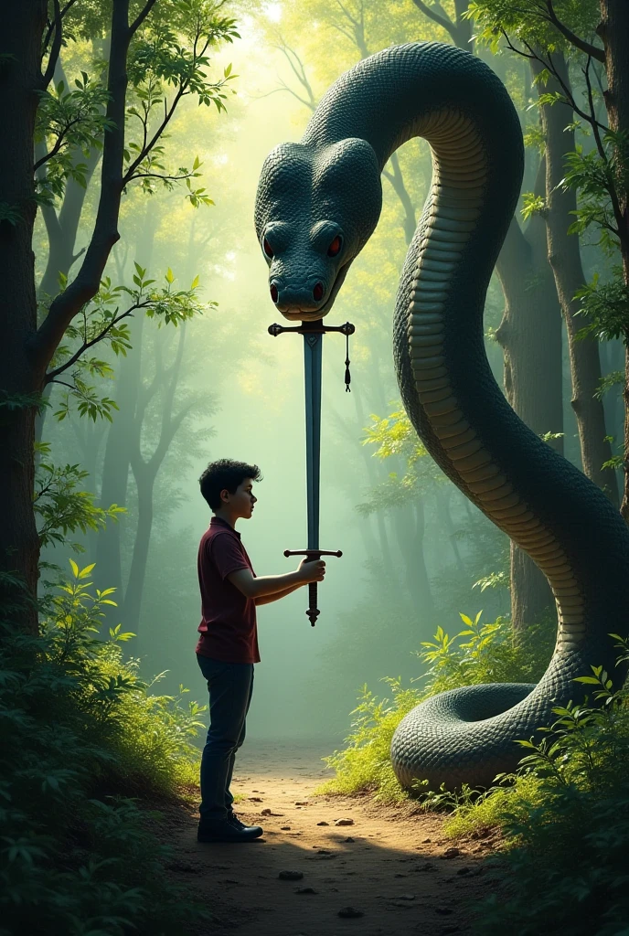 editorial photography,super detailed background,Super realistic,double exposure,depth of field,beauty super slender skinny vides,soft focus pure tone,narrative scene,White smoke rises from the blade of a long Japanese sword,the katana is stuck in big snake monster,girl beyond,sailor suit,