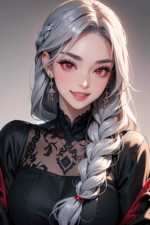 (Highest quality, masterpiece:1.2), High resolution, 最高masterpiece、Very detailed, Realistic:1.37, Fantasy, An illustration,Gray Hair、 Red eyes、Queen, ((bikini)).Platinum decoration、beautifully、Eyeshadow Red、Thick eyebrows、Long eyelashes、pupils are black、shiny on the lips、Top Sites、Queen、Princess、ponytail、A kind smile、Show your teeth a little and smile、Soft impression、people々々々々々々々Loved by、Slimming the face、Shoulder Bare、sexy、learn more、Braiding、Kissing Face、Luxurious and beautiful hair ornament、