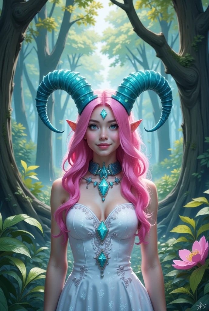 Colorful rabbit with horns in a magical forest,Soft pastel colors,Horned rabbit,Whimsical fantasy creatures,realistic fur texture,Sparkling, iridescent fur,Gold Horn,Sparkling eyes,Mischievous Smile,Twinkling Star々The enchanting background of,Fantastic lighting,Night Creatures Tags,Artistically detailed illustrations,High resolution,Beautiful Landscape,Breathtaking views,Vibrant colors,Fantasy art style