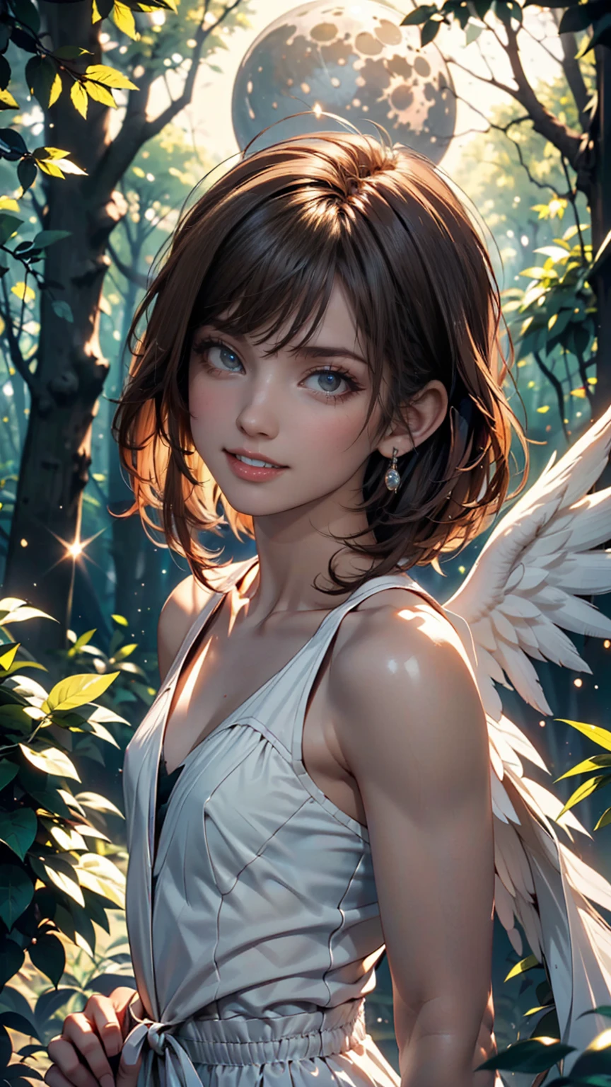 (masterpiece:1.2, top-quality), (realistic, photorealistic:1.4), beautiful illustration, looking at viewer, cowboy shot, front view:0.8,
1 girl,from heaven,like angel,korea-russian girl, beautiful face, beautiful detailed eyes, green eyes, elf girl, fantasy girl, angel babe, cute face, short hair, bangs, angel clothing, beautiful illustration, looking at viewer, bare shoulders, abs:1.1, large breast:0.8,in the forest,shiny,symetrical, show cameltoe, (((nipples))), NSFW