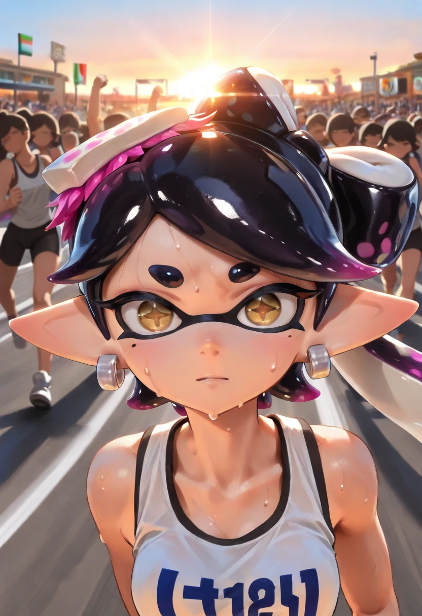 Highly detailed, High Quality, Masterpiece, beautiful, meggy, inkling, tentacle hair, orange hair, <lora:Char_Meme_Meggie:0.7>, splatoon, cheerleader, crop top, skirt, miniskirt, holding pom poms, pom pom \(cheerleading\), <lora:Outfit_Cheerleader:1>