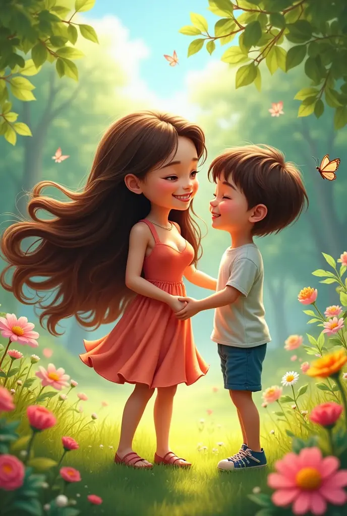 একটি মেয়েএকটি ছেলের আঙুল ধরে আছে