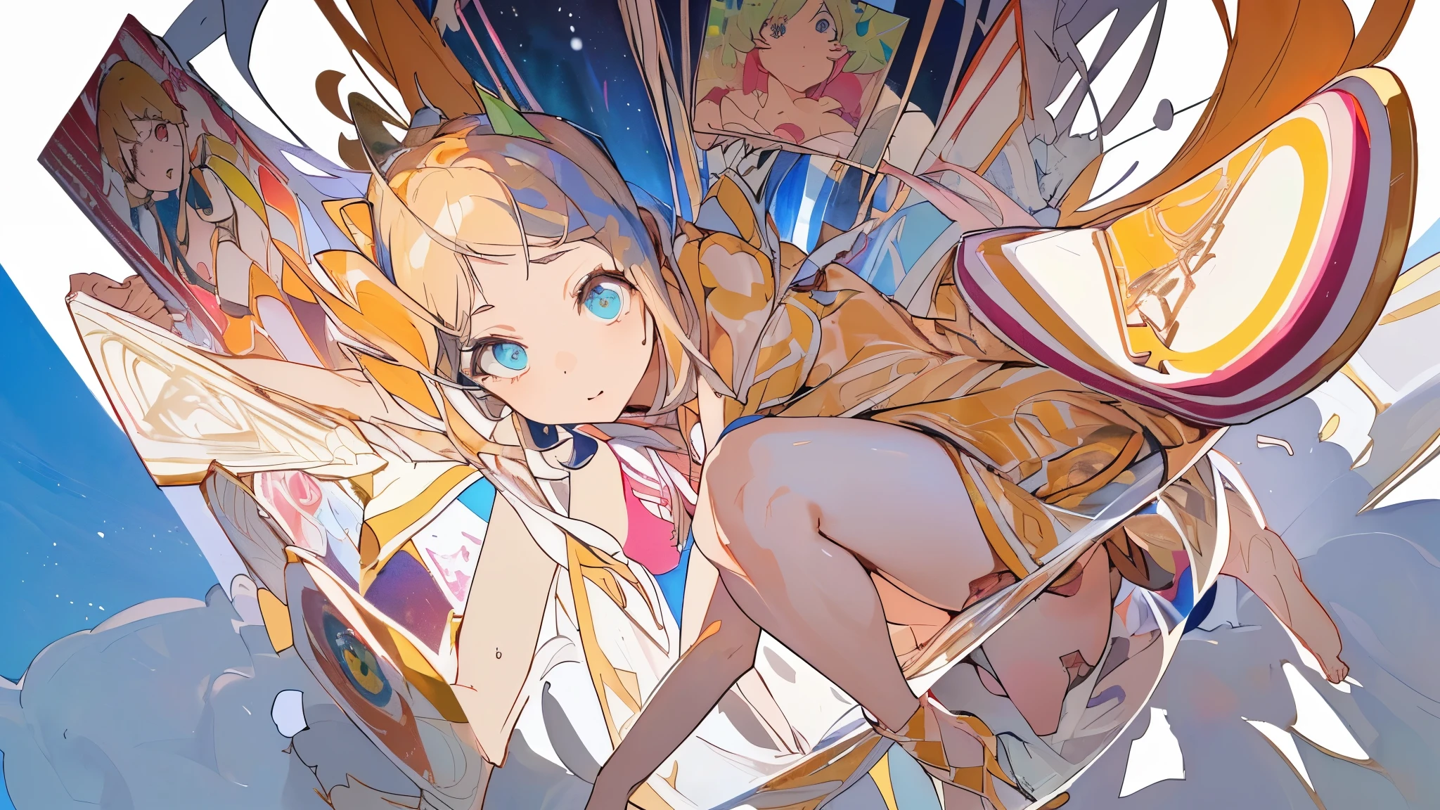 (masterpiece、highest quality、highest quality、official art、beautiful beautiful:1.2)、(1 girl:1.3)Hatsune Miku、beautiful breasts、twin tails、adorable smile、very detailed、(fractal art:1.1)、(colorfulな:1.1), sparkling eyes, golden ratio face, liquid from another world, watercolor, pastel colour, bright colors, Whimsical, colorful, sharp focus, High resolution, small details, ((round eyes)),fantasy background、See-Through Phoenix Leotard