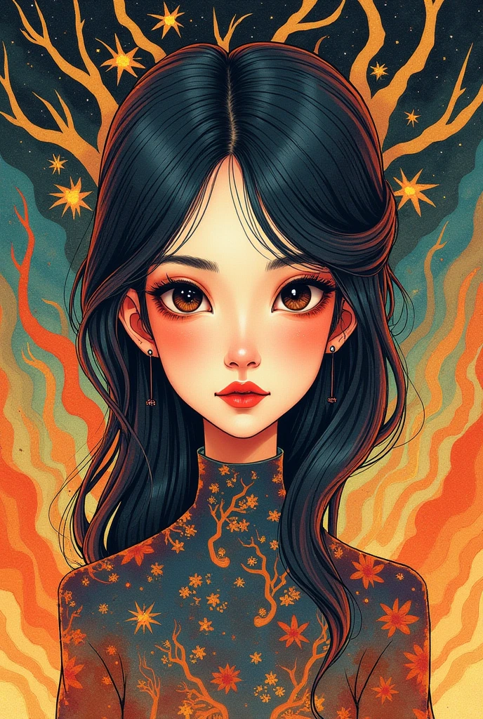 a painting of a colorful girl on a black background,, breathtaking rendering, within a radiant connection, inspired by Kinuko Y. Craft,, magical elements, kitten icon, wow, is beautiful, casting a multi colorful spell, bright flash, flash