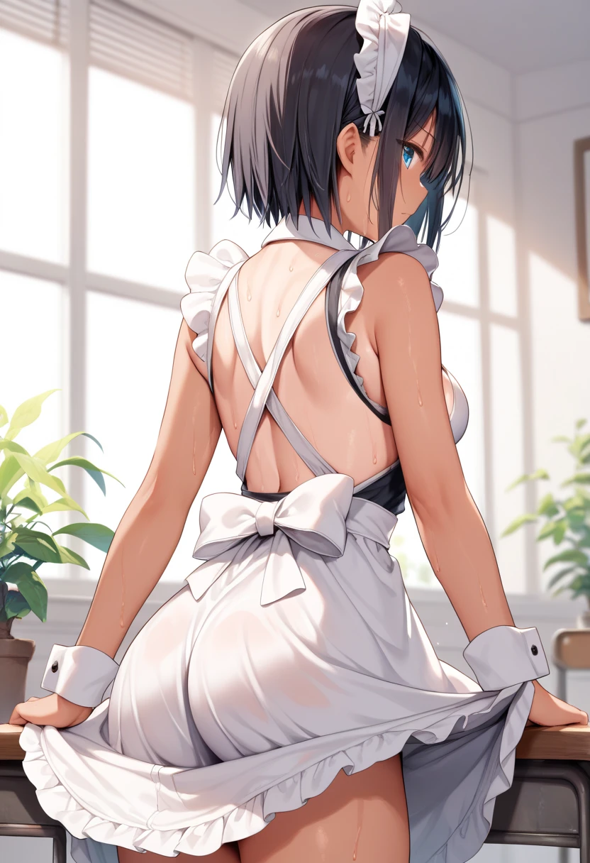 (masterpiece), 4K,woman,,Housewife,garden,Laundry(Panties)Hanging out,Small breasts,Small Ass,Bobcut,Sun light,Realistic, skinny, smile,blouse,Frilled Apron