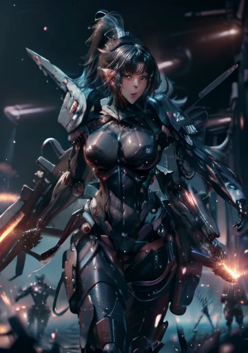 1girl,(concept art:1.0),(Taimanin Asagi style:1.3),woman wearing a bodysuit,(Face to shoulder:1.4),(big eyes:1.3),(beautiful face:1.3),(small nose),(thin smile),(The background is the moon:1.1),(from below),masterpiece,8k,Super detailed.High resolution