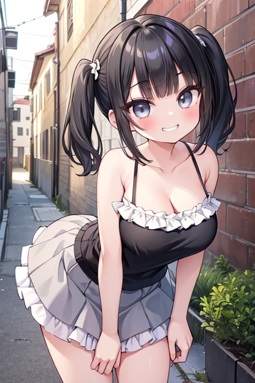 (Cute beautiful girl:1.3)、naked、Shocked and Blushing、Beautiful Lips、Beautiful Eyes、Gothic ta、Nipples visible through dress、Cleavage、The skirt is blown up by the wind、Bouncing breasts、Wavy Hair、Dynamic Action
